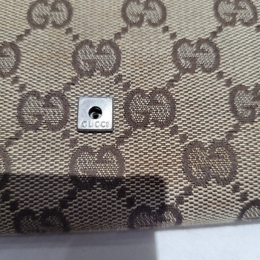 Gucci Brown Tan Wallet Card Holder Twist Lock Clutch Vintage Graphic Web Print - Picture 12 of 14